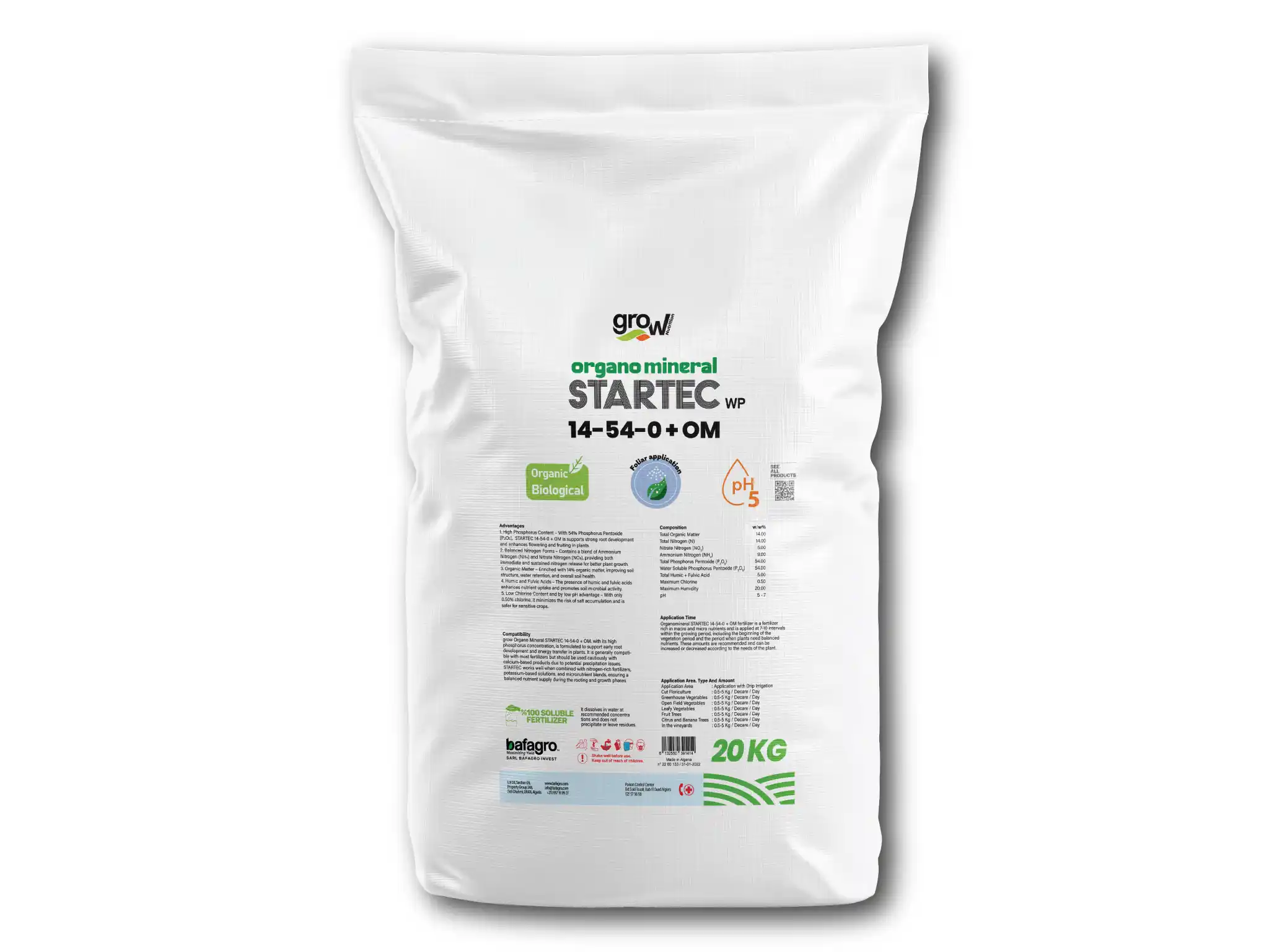 Grow Organo Mineral STARTEC 14-54-0 + OM fertilizer – high-phosphorus organic fertilizer.